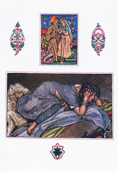 Deserted gypsies sang: Hillside Camp, illustration fra The Garden of Kama (og andre tekster fra Indien), 1920 af John Byam Liston Shaw