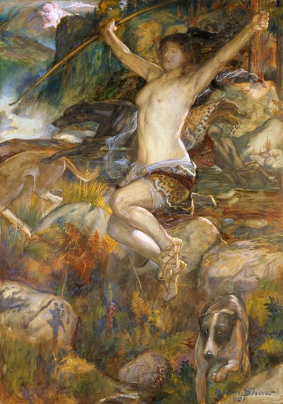 Diana of the Hunt, 1901 (wc på papir) af John Byam Liston Shaw