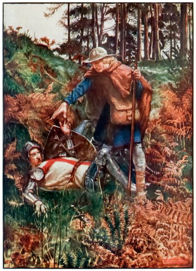 Faithful hjælper Christian op efter hans fald fra The Pilgrims Progress From This World, To That Who Is To Come af John Bunyan (1628-1688) Illustration af Byam Shaw (1872-1919) der viser kristne væsen af John Byam Liston Shaw