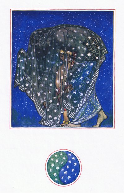 Reverie: Zamur-u-Din: I tusind år under tusind himmelstrøg har natten bragt menneskene hertil, illustration fra The Garden of Kama (and other lyrics from India), 1920 af John Byam Liston Shaw