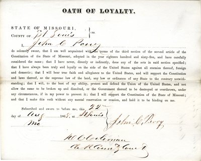 Loyalitet ed af John C. Perry fra Missouri, County of St. Louis af John C. Perry