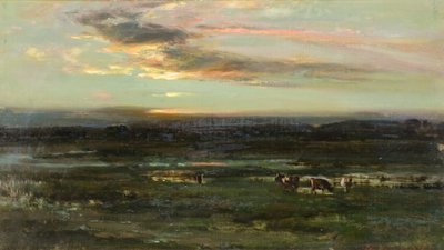 Sunset, Badendoch (olie om bord) af John Campbell Mitchell