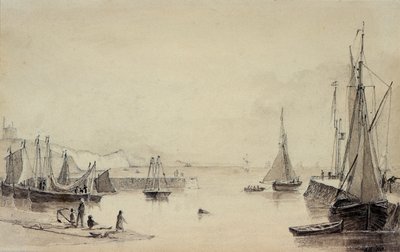 Folkestone Harbor with Shipping, Shakespeares Cliff in the Distance, 1800-tallet af John Carpenter