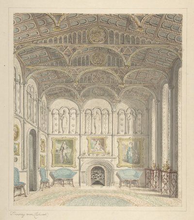 Tegnestue på Lea Castle, der ser mod vest, ca. 1816. af John Carter.