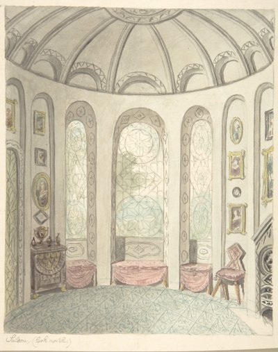Lea Castle, Worcestershire, Saloon, ser mod nord, ca. 1816. af John Carter.