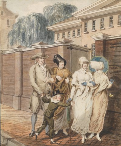 Søndag morgen foran Arch Street Meeting House, Philadelphia, 1811-ca. 1813. af John Carter.