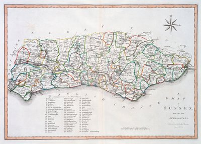Kort over Sussex, 26. marts 1805 (håndfarvet gravering) af John Cary