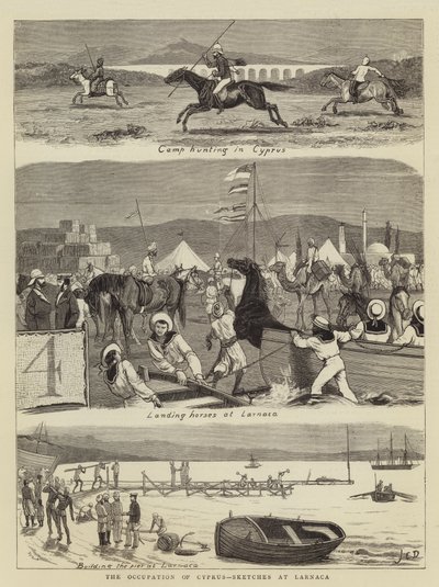 Besættelsen af Cypern, skitser ved Larnaca (gravering) af John Charles (after) Dollman