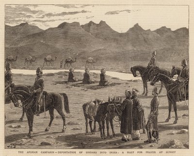 Den afghanske kampagne, deportation af Sirdars til Indien, et stop for bøn ved solnedgang af John Charles Dollman