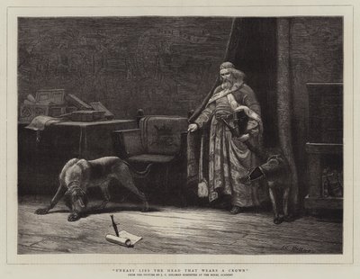 Uroligt ligger hovedet, der bærer en krone af John Charles Dollman