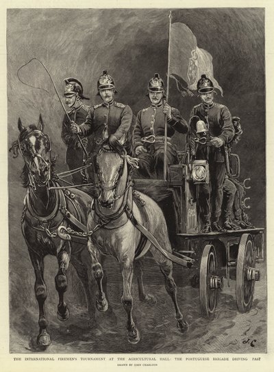 Den internationale brandmandsturnering ved Landbrugshallen, den portugisiske brigade kører forbi af John Charlton