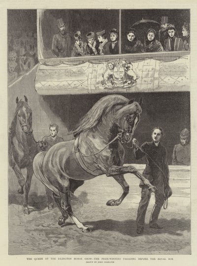 Dronningen ved Islington Horse Show, præmievinderne paraderer foran den kongelige loge af John Charlton