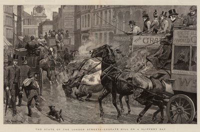 The State of the London Streets, Ludgate Hill på en glat dag af John Charlton