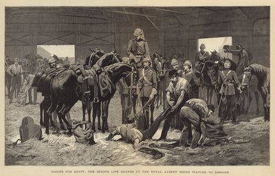 Tropper til Egypten, den anden livgarde ved Royal Albert Docks venter på at gå om bord af John Charlton