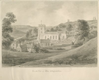 Alton - Kirke og huse: sepia tegning af John Chessell Buckler