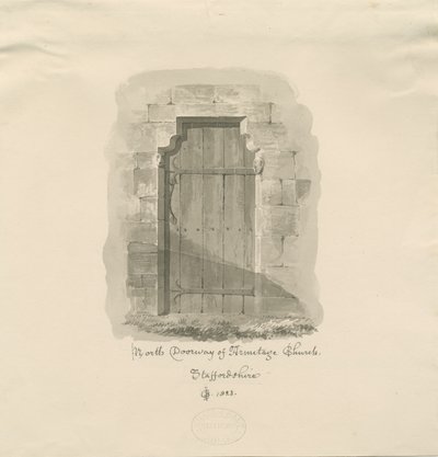 Armitage Church - North Doorway: sepia-tegning, 1823 af John Chessell Buckler