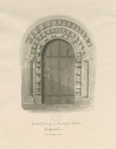 Armitage Church - South Doorway: Sepia tegning af John Chessell Buckler