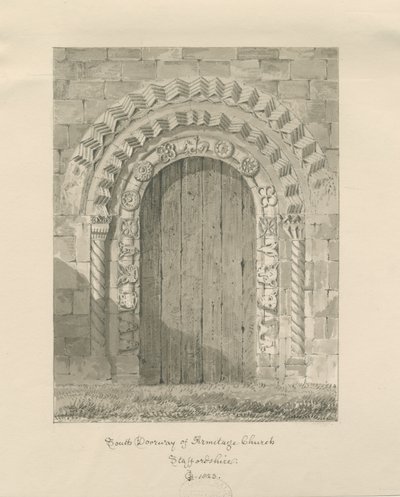 Armitage Church - South Doorway: sepia drawing, 1823dani af John Chessell Buckler