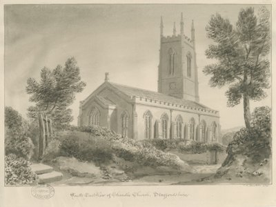 Cheadle Church: sepia tegning af John Chessell Buckler