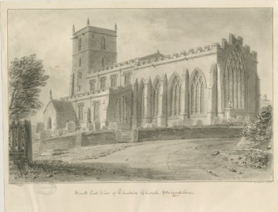 Checkley Church: sepia tegning af John Chessell Buckler