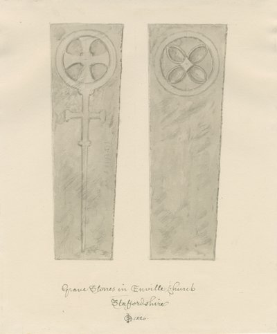Enville Kirke - Gravsten: sepia tegning af John Chessell Buckler