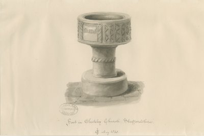 Skrifttype i Checkley Church: sepia-tegning, 1841 af John Chessell Buckler