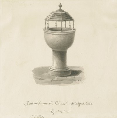 Skrifttype i Draycott i Moors Church: sepia-tegning af John Chessell Buckler