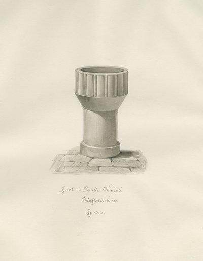Skrifttype i Enville Kirke: sepia tegning af John Chessell Buckler