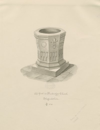 Skrifttype i Penkridge Church: sepia-tegning, 1841 af John Chessell Buckler