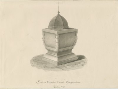 Skrifttype i Sandon Church: sepia vask tegning, maj 1841 (tegning) af John Chessell Buckler
