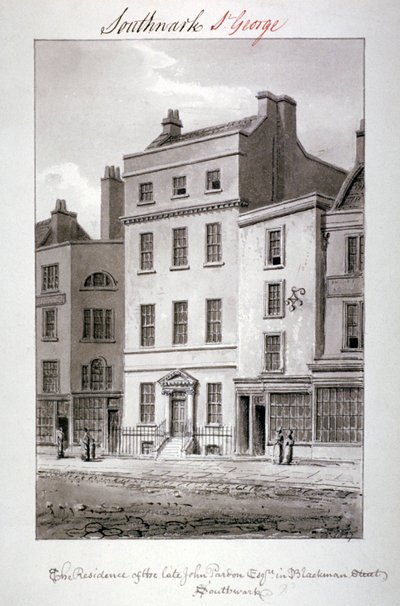 Hus i Blackman Street, Southwark, London, 1827. af John Chessell Buckler
