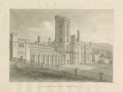 Ilam Hall: sepia tegning af John Chessell Buckler