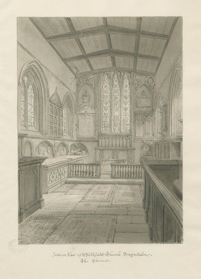 Interiør af Blithfield Church: sepia tegning af John Chessell Buckler