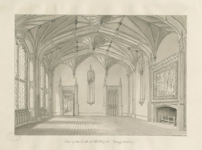 Interiør af Blithfield Hall: sepia tegning, 1823 af John Chessell Buckler