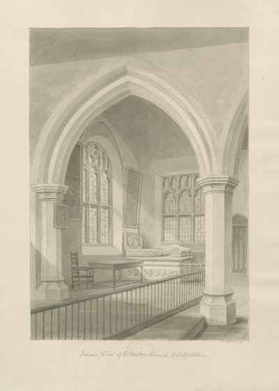 Interiør af Ellastone Church: sepia tegning, 1841 af John Chessell Buckler