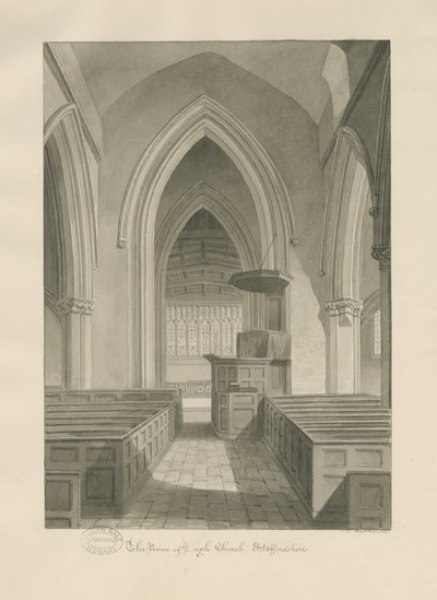 Interiør af Leigh Church: sepia tegning af John Chessell Buckler