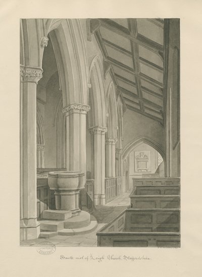 Interiør af Leigh Church: sepia tegning af John Chessell Buckler
