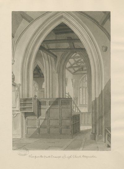 Interior of Leigh Church: sepia drawing, 1841dani af John Chessell Buckler