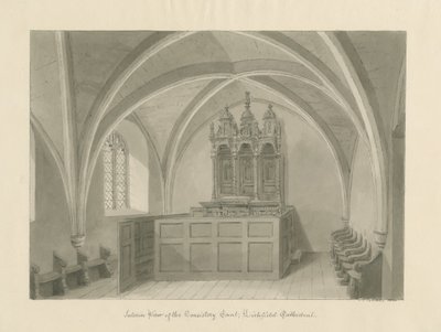 Interiør af Lichfield Cathedral - Consistory Court: sepia tegning af John Chessell Buckler