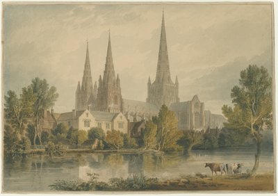 Lichfield Cathedral - South West View: water color painting, 1813dani af John Chessell Buckler