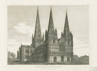 Lichfield Cathedral - West Front: gravering, nd [c 1820] (tryk) af John Chessell Buckler