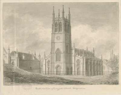 Longport Church -St. Pauls: sepia tegning af John Chessell Buckler