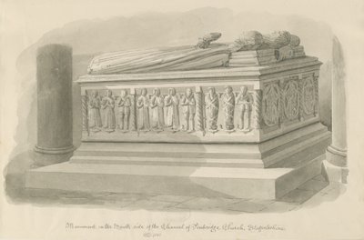 Penkridge Church - Tomb of [Edward Littleton]: sepia tegning af John Chessell Buckler