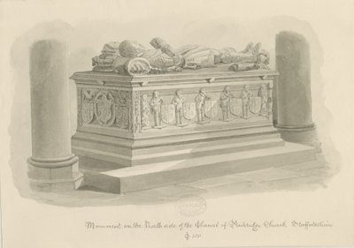 Penkridge Church - Tomb of [Sir Edward Littleton]: sepia tegning af John Chessell Buckler