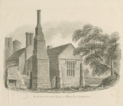 Pillaton Hall - Kapel: sepia tegning af John Chessell Buckler