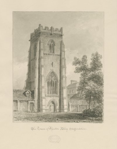 Ranton Abbey [Priory] - Tårnet: sepia-tegning af John Chessell Buckler