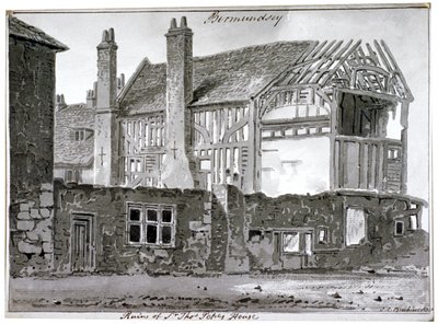Rester af Thomas Popes hus, Mill Lane, Bermondsey, London, 1808 af John Chessell Buckler