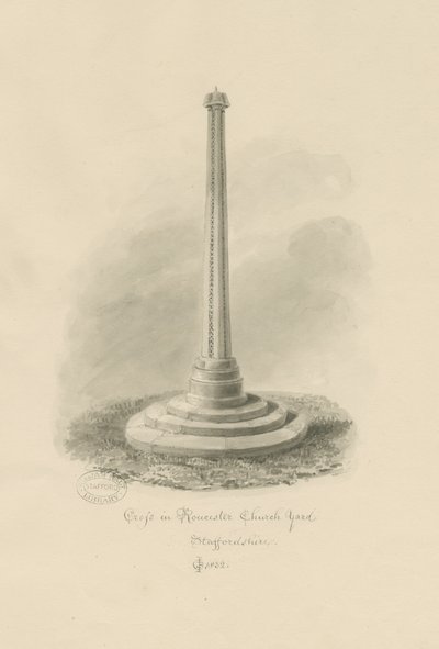 Rocester Churchyard - Kors: sepia tegning af John Chessell Buckler