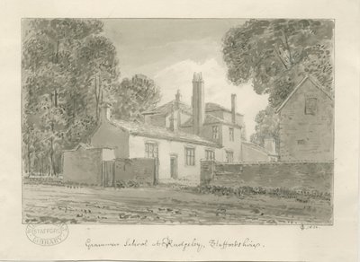 Rugeley Town - Grammar School: sepia wash drawing, 1824dani af John Chessell Buckler