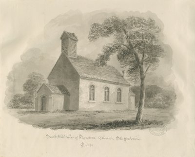Stafford - Marston Chapel: sepia-tegning (vignetteret) af John Chessell Buckler